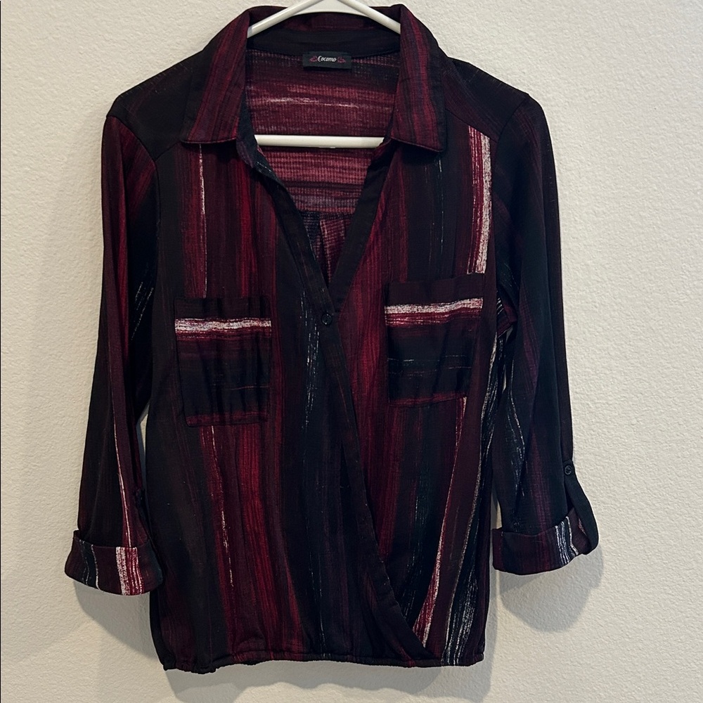 Cocomo Burgundy and Black Striped Blouse